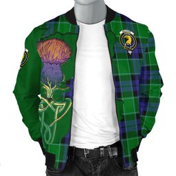 Scottish Haldane Tartan Family Crest with Thistle and Scotland Map Tartan Plaid Bomber Jacket Scottish Plaid Tartan Plaid - ScotsTee - scotstee.com