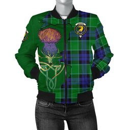 Scottish Haldane Tartan Family Crest with Thistle and Scotland Map Tartan Plaid Bomber Jacket Scottish Plaid Tartan Plaid - ScotsTee - scotstee.com
