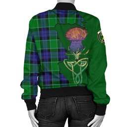 Scottish Haldane Tartan Family Crest with Thistle and Scotland Map Tartan Plaid Bomber Jacket Scottish Plaid Tartan Plaid - ScotsTee - scotstee.com
