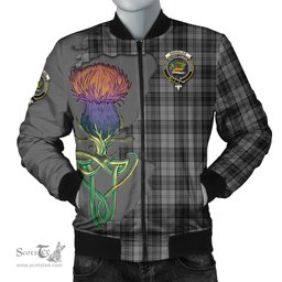 Scottish Douglas Grey Tartan Family Crest with Thistle and Scotland Map Tartan Plaid Bomber Jacket Scottish Plaid Tartan Plaid - ScotsTee - scotstee.com