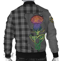 Scottish Douglas Grey Tartan Family Crest with Thistle and Scotland Map Tartan Plaid Bomber Jacket Scottish Plaid Tartan Plaid - ScotsTee - scotstee.com