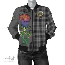 Scottish Douglas Grey Tartan Family Crest with Thistle and Scotland Map Tartan Plaid Bomber Jacket Scottish Plaid Tartan Plaid - ScotsTee - scotstee.com