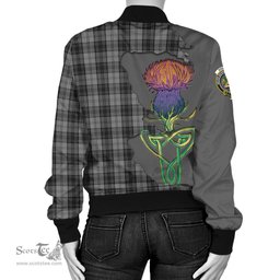 Scottish Douglas Grey Tartan Family Crest with Thistle and Scotland Map Tartan Plaid Bomber Jacket Scottish Plaid Tartan Plaid - ScotsTee - scotstee.com