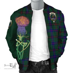 Scottish Davidson Modern Tartan Family Crest with Thistle and Scotland Map Tartan Plaid Bomber Jacket Scottish Plaid Tartan Plaid - ScotsTee - scotstee.com