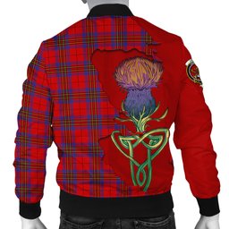 Scottish Leslie Modern Tartan Family Crest with Thistle and Scotland Map Tartan Plaid Bomber Jacket Scottish Plaid Tartan Plaid - ScotsTee - scotstee.com