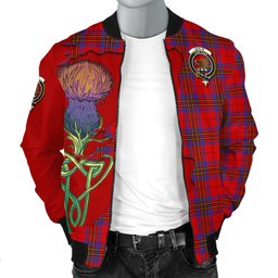 Scottish Leslie Modern Tartan Family Crest with Thistle and Scotland Map Tartan Plaid Bomber Jacket Scottish Plaid Tartan Plaid - ScotsTee - scotstee.com
