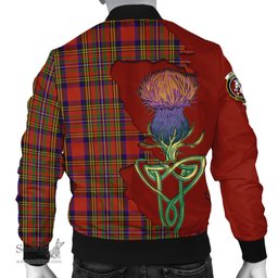 Scottish Hepburn Tartan Family Crest with Thistle and Scotland Map Tartan Plaid Bomber Jacket Scottish Plaid Tartan Plaid - ScotsTee - scotstee.com