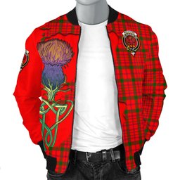 Scottish MacDonell of Keppoch Modern Tartan Family Crest with Thistle and Scotland Map Tartan Plaid Bomber Jacket Scottish Plaid Tartan Plaid - ScotsTee - scotstee.com
