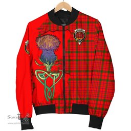 Scottish MacDonell of Keppoch Modern Tartan Family Crest with Thistle and Scotland Map Tartan Plaid Bomber Jacket Scottish Plaid Tartan Plaid - ScotsTee - scotstee.com
