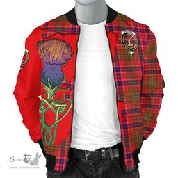 Scottish Lumsden Modern Tartan Family Crest with Thistle and Scotland Map Tartan Plaid Bomber Jacket Scottish Plaid Tartan Plaid - ScotsTee - scotstee.com