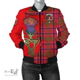 Scottish Lumsden Modern Tartan Family Crest with Thistle and Scotland Map Tartan Plaid Bomber Jacket Scottish Plaid Tartan Plaid - ScotsTee - scotstee.com