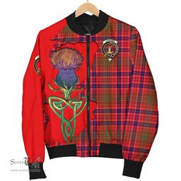 Scottish Lumsden Modern Tartan Family Crest with Thistle and Scotland Map Tartan Plaid Bomber Jacket Scottish Plaid Tartan Plaid - ScotsTee - scotstee.com