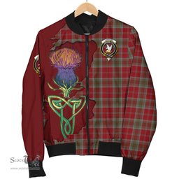 Scottish Lindsay Weathered Tartan Family Crest with Thistle and Scotland Map Tartan Plaid Bomber Jacket Scottish Plaid Tartan Plaid - ScotsTee - scotstee.com