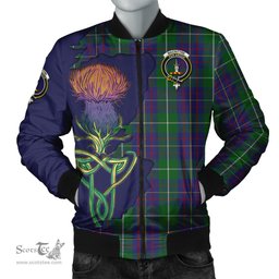 Scottish MacIntyre Inglis Tartan Family Crest with Thistle and Scotland Map Tartan Plaid Bomber Jacket Scottish Plaid Tartan Plaid - ScotsTee - scotstee.com