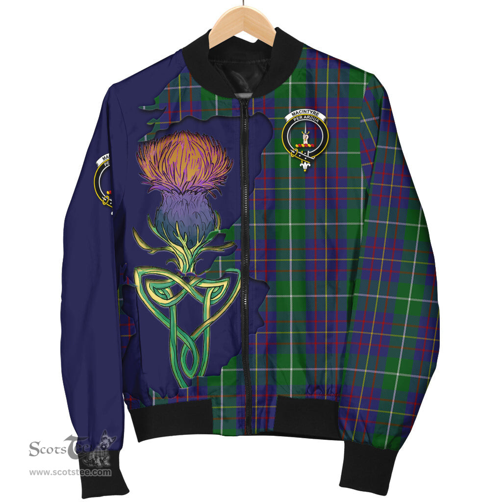 Scottish MacIntyre Inglis Tartan Family Crest with Thistle and Scotland Map Tartan Plaid Bomber Jacket Scottish Plaid Tartan Plaid - ScotsTee - scotstee.com