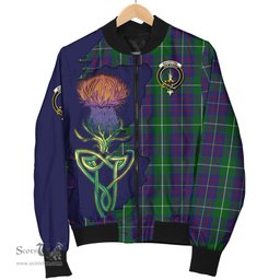 Scottish MacIntyre Inglis Tartan Family Crest with Thistle and Scotland Map Tartan Plaid Bomber Jacket Scottish Plaid Tartan Plaid - ScotsTee - scotstee.com