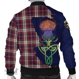 Scottish MacFarlane Dress Tartan Family Crest with Thistle and Scotland Map Tartan Plaid Bomber Jacket Scottish Plaid Tartan Plaid - ScotsTee - scotstee.com