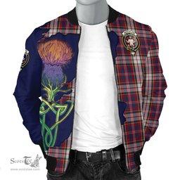 Scottish MacFarlane Dress Tartan Family Crest with Thistle and Scotland Map Tartan Plaid Bomber Jacket Scottish Plaid Tartan Plaid - ScotsTee - scotstee.com