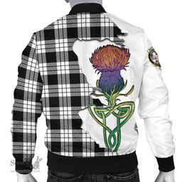 Scottish MacFarlane Black White Tartan Family Crest with Thistle and Scotland Map Tartan Plaid Bomber Jacket Scottish Plaid Tartan Plaid - ScotsTee - scotstee.com