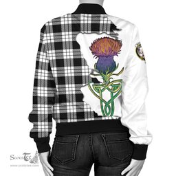 Scottish MacFarlane Black White Tartan Family Crest with Thistle and Scotland Map Tartan Plaid Bomber Jacket Scottish Plaid Tartan Plaid - ScotsTee - scotstee.com