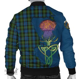 Scottish MacKenzie Tartan Family Crest with Thistle and Scotland Map Tartan Plaid Bomber Jacket Scottish Plaid Tartan Plaid - ScotsTee - scotstee.com