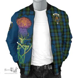 Scottish MacKenzie Tartan Family Crest with Thistle and Scotland Map Tartan Plaid Bomber Jacket Scottish Plaid Tartan Plaid - ScotsTee - scotstee.com