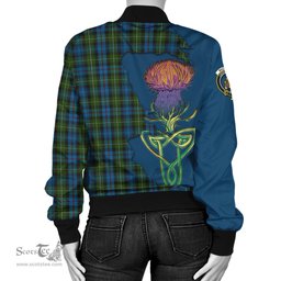 Scottish MacKenzie Tartan Family Crest with Thistle and Scotland Map Tartan Plaid Bomber Jacket Scottish Plaid Tartan Plaid - ScotsTee - scotstee.com