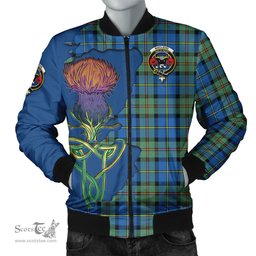 Scottish MacLeod of Harris Ancient Tartan Family Crest with Thistle and Scotland Map Tartan Plaid Bomber Jacket Scottish Plaid Tartan Plaid - ScotsTee - scotstee.com