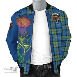 Scottish MacLeod of Harris Ancient Tartan Family Crest with Thistle and Scotland Map Tartan Plaid Bomber Jacket Scottish Plaid Tartan Plaid - ScotsTee - scotstee.com