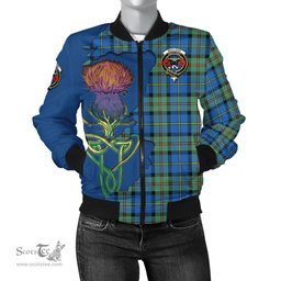 Scottish MacLeod of Harris Ancient Tartan Family Crest with Thistle and Scotland Map Tartan Plaid Bomber Jacket Scottish Plaid Tartan Plaid - ScotsTee - scotstee.com