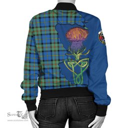 Scottish MacLeod of Harris Ancient Tartan Family Crest with Thistle and Scotland Map Tartan Plaid Bomber Jacket Scottish Plaid Tartan Plaid - ScotsTee - scotstee.com