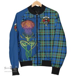 Scottish MacLeod of Harris Ancient Tartan Family Crest with Thistle and Scotland Map Tartan Plaid Bomber Jacket Scottish Plaid Tartan Plaid - ScotsTee - scotstee.com