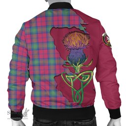 Scottish Lindsay Ancient Tartan Family Crest with Thistle and Scotland Map Tartan Plaid Bomber Jacket Scottish Plaid Tartan Plaid - ScotsTee - scotstee.com