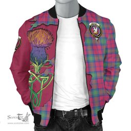 Scottish Lindsay Ancient Tartan Family Crest with Thistle and Scotland Map Tartan Plaid Bomber Jacket Scottish Plaid Tartan Plaid - ScotsTee - scotstee.com