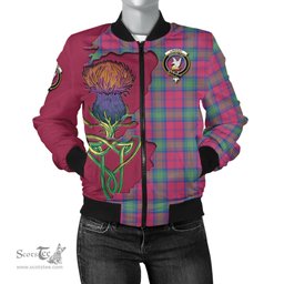 Scottish Lindsay Ancient Tartan Family Crest with Thistle and Scotland Map Tartan Plaid Bomber Jacket Scottish Plaid Tartan Plaid - ScotsTee - scotstee.com