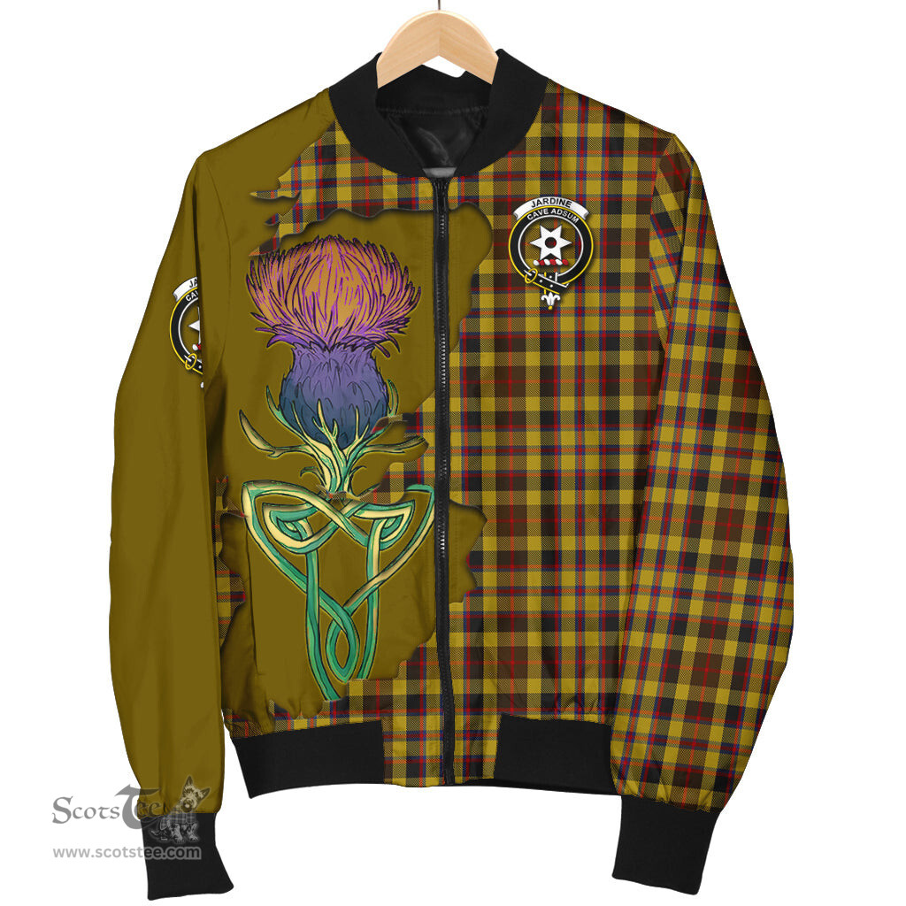 Scottish Jardine Tartan Family Crest with Thistle and Scotland Map Tartan Plaid Bomber Jacket Scottish Plaid Tartan Plaid - ScotsTee - scotstee.com