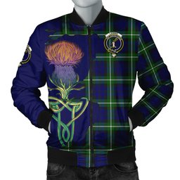 Scottish Lammie Tartan Family Crest with Thistle and Scotland Map Tartan Plaid Bomber Jacket Scottish Plaid Tartan Plaid - ScotsTee - scotstee.com