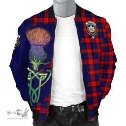 Scottish MacLachlan Modern Tartan Family Crest with Thistle and Scotland Map Tartan Plaid Bomber Jacket Scottish Plaid Tartan Plaid - ScotsTee - scotstee.com