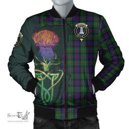 Scottish MacCallum Tartan Family Crest with Thistle and Scotland Map Tartan Plaid Bomber Jacket Scottish Plaid Tartan Plaid - ScotsTee - scotstee.com