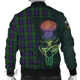 Scottish MacCallum Tartan Family Crest with Thistle and Scotland Map Tartan Plaid Bomber Jacket Scottish Plaid Tartan Plaid - ScotsTee - scotstee.com