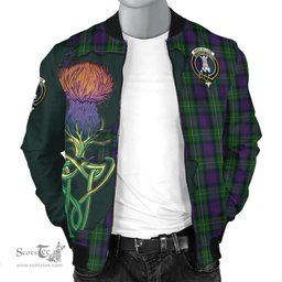 Scottish MacCallum Tartan Family Crest with Thistle and Scotland Map Tartan Plaid Bomber Jacket Scottish Plaid Tartan Plaid - ScotsTee - scotstee.com