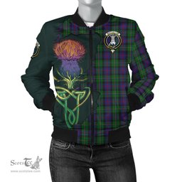 Scottish MacCallum Tartan Family Crest with Thistle and Scotland Map Tartan Plaid Bomber Jacket Scottish Plaid Tartan Plaid - ScotsTee - scotstee.com