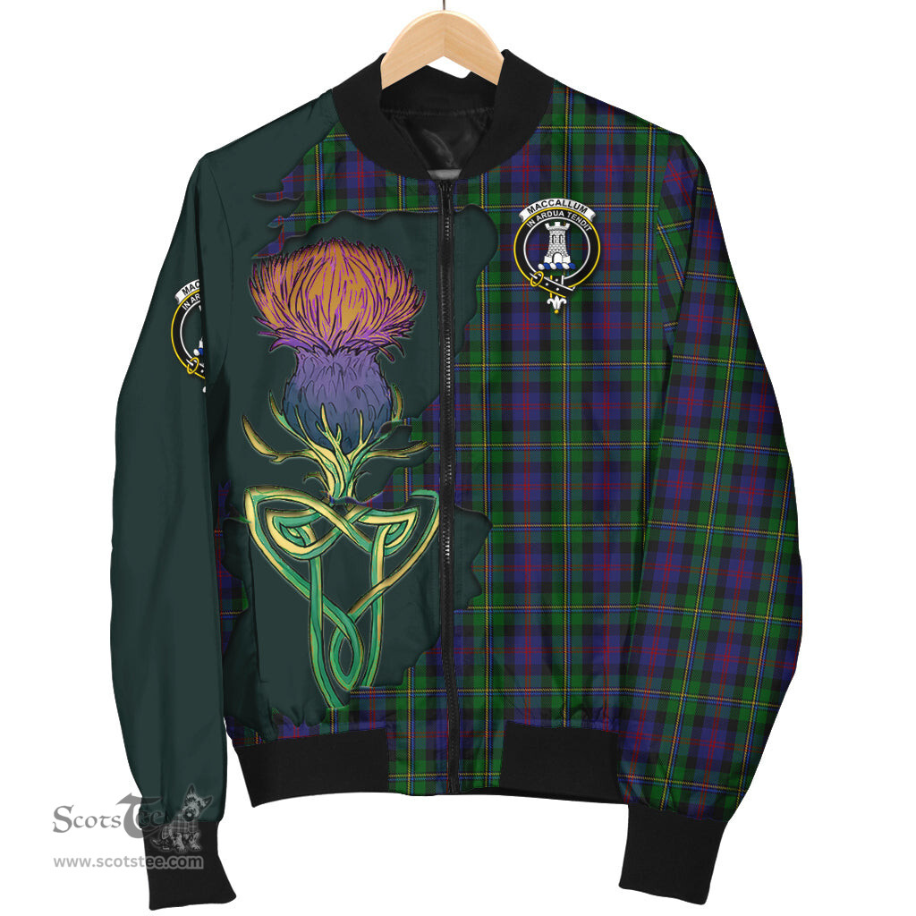 Scottish MacCallum Tartan Family Crest with Thistle and Scotland Map Tartan Plaid Bomber Jacket Scottish Plaid Tartan Plaid - ScotsTee - scotstee.com