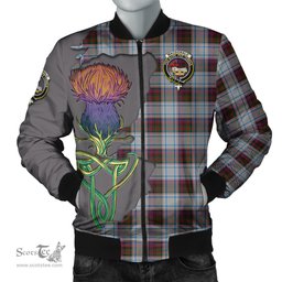 Scottish MacDonald Dress Ancient Tartan Family Crest with Thistle and Scotland Map Tartan Plaid Bomber Jacket Scottish Plaid Tartan Plaid - ScotsTee - scotstee.com
