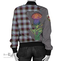 Scottish MacDonald Dress Ancient Tartan Family Crest with Thistle and Scotland Map Tartan Plaid Bomber Jacket Scottish Plaid Tartan Plaid - ScotsTee - scotstee.com