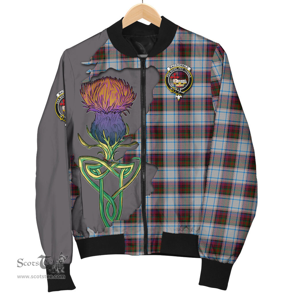 Scottish MacDonald Dress Ancient Tartan Family Crest with Thistle and Scotland Map Tartan Plaid Bomber Jacket Scottish Plaid Tartan Plaid - ScotsTee - scotstee.com