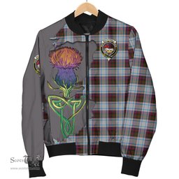 Scottish MacDonald Dress Ancient Tartan Family Crest with Thistle and Scotland Map Tartan Plaid Bomber Jacket Scottish Plaid Tartan Plaid - ScotsTee - scotstee.com