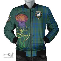 Scottish Lockhart Tartan Family Crest with Thistle and Scotland Map Tartan Plaid Bomber Jacket Scottish Plaid Tartan Plaid - ScotsTee - scotstee.com