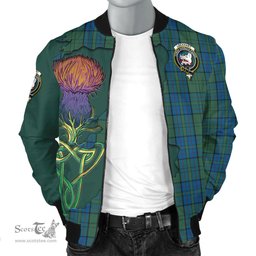 Scottish Lockhart Tartan Family Crest with Thistle and Scotland Map Tartan Plaid Bomber Jacket Scottish Plaid Tartan Plaid - ScotsTee - scotstee.com