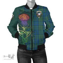Scottish Lockhart Tartan Family Crest with Thistle and Scotland Map Tartan Plaid Bomber Jacket Scottish Plaid Tartan Plaid - ScotsTee - scotstee.com